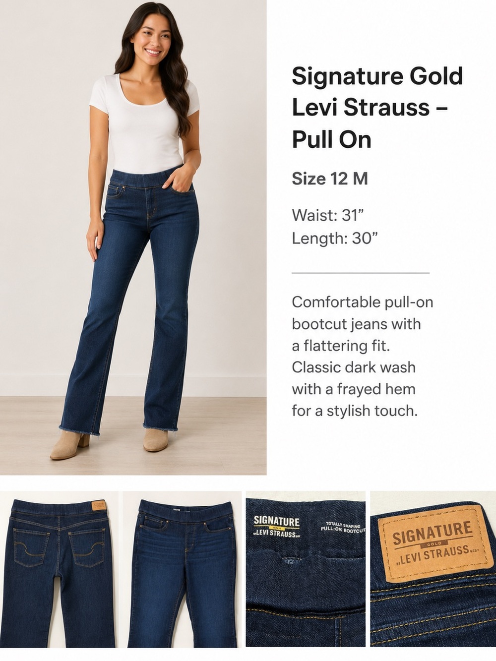 Signature Gold Levi Strauss Pull-On Bootcut Jeans Size 12M Dark Wash, NWOT - Picture 4 of 6